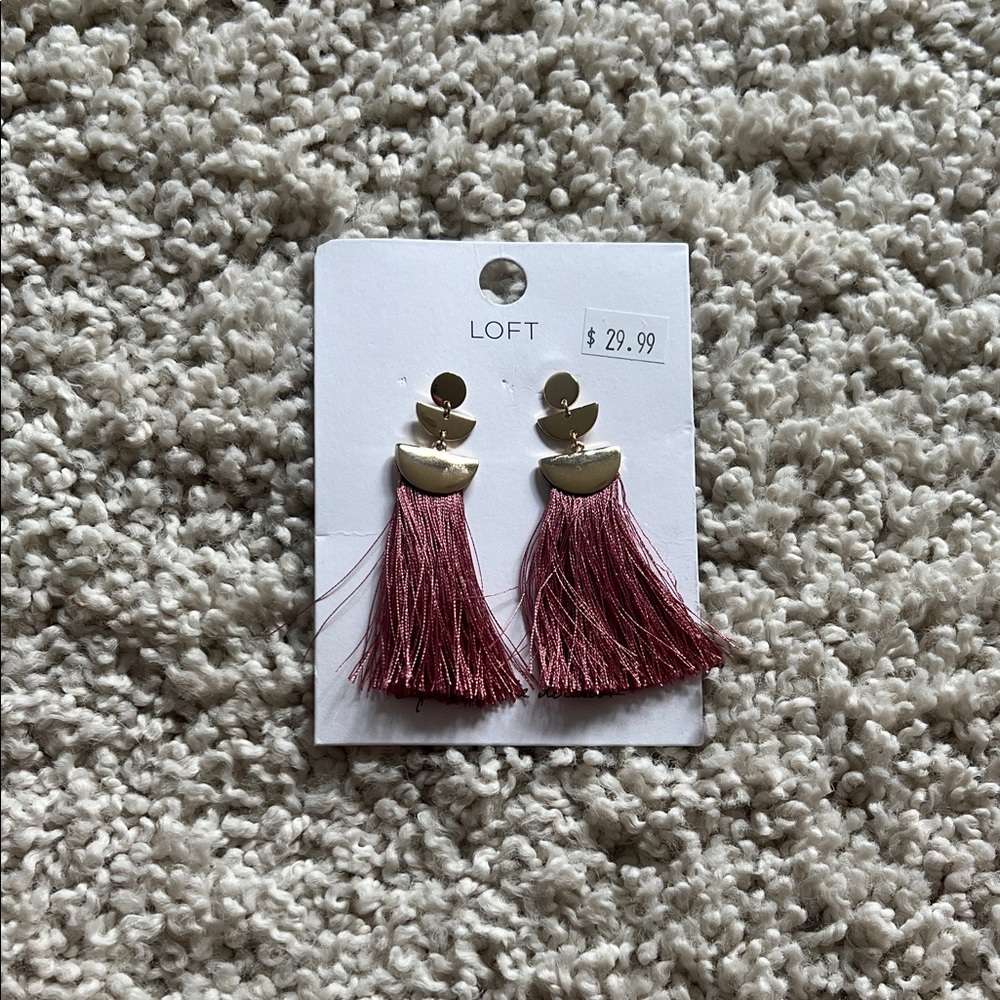 LOFT Maroon Fringe Earrings
